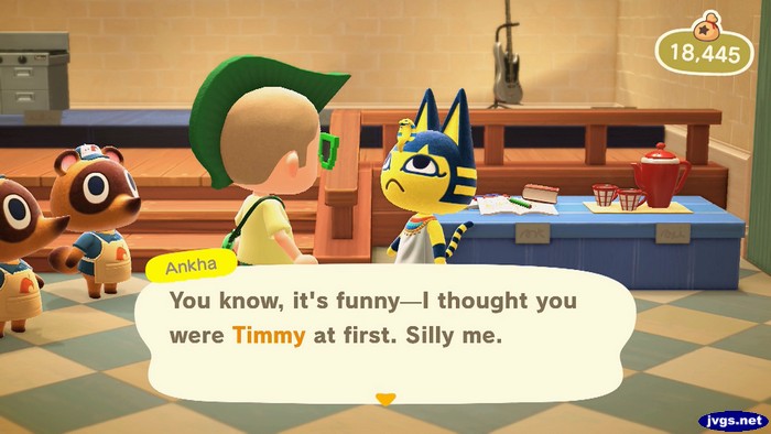 Ankha: You know, it's funny--I thought you were Timmy at first. Silly me.