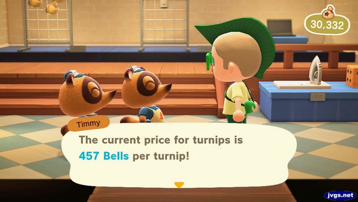 Timmy: The current price for turnips is 457 bells per turnip!