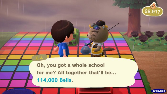 C.J.: Oh, you got a whole school for me? All together that'll be... 114,000 bells.