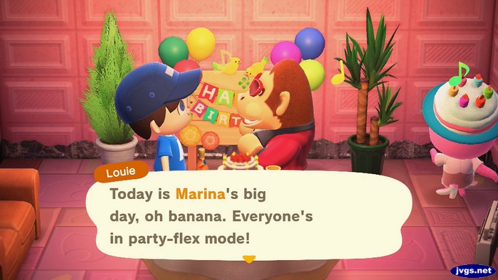 Louie: Today is Marina's big day, oh banana. Everyone's in party-flex mode!