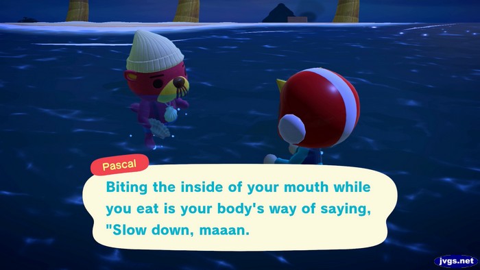 Pascal: Biting the inside of your mouth while you eat is your body's say of saying, Slow down, maaan.