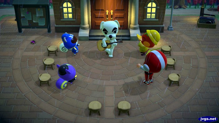 Static, Agent S, and Ketchup join Jeff for a K.K. Slider concert in the rain.