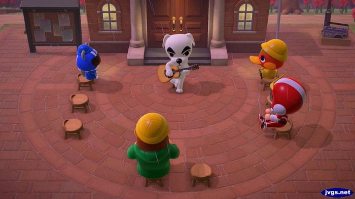 K.K. Slider performs in the rain for Agent S, Louie, Jeff, and Ketchup.