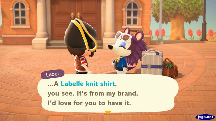 Label: ...A Labelle knit shirt, you see. It's from my brand. I'd love for you to have it.