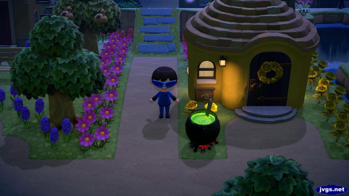 A witch's cauldron outside of Ankha's house.