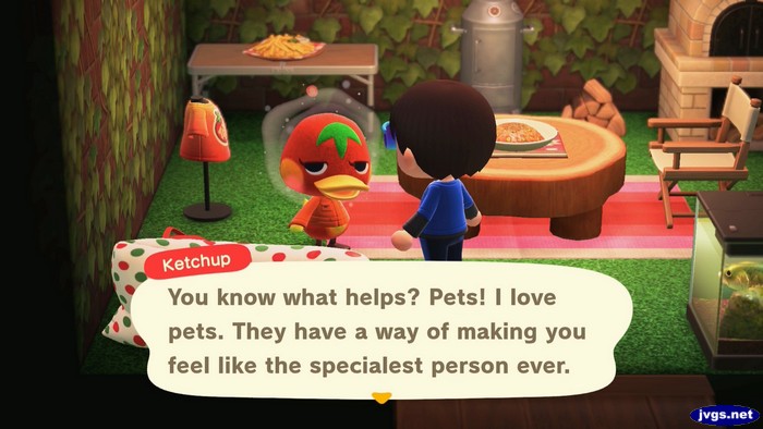 Ketchup: You know what helps? Pets! I love pets. They have a way of making you feel like the specialest person ever.