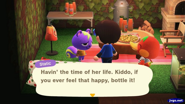 Static: Havin' the time of her life. Kiddo, if you ever feel that happy, bottle it!