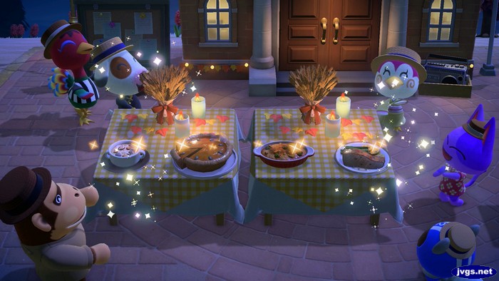 My villagers celebrate four perfect dishes. Time to eat!