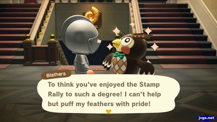 Blathers: To think you've enjoyed the Stamp Rally to such a degree! I can't help but puff my feathers with pride!