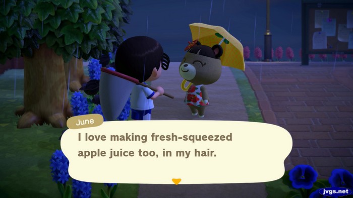 June: I love making fresh-squeezed apple juice too, in my hair.