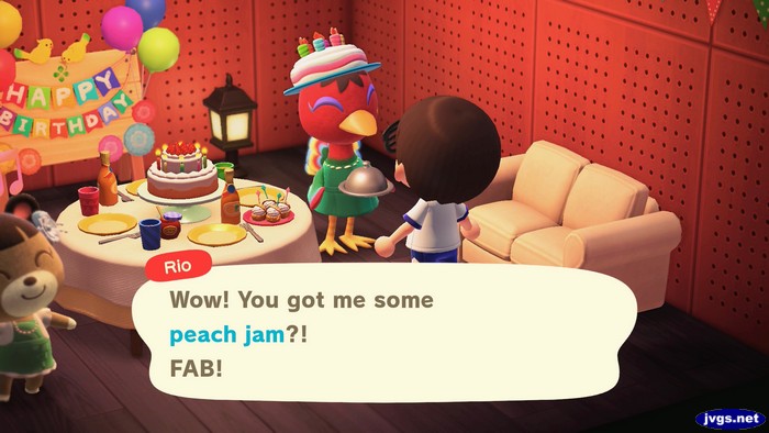 Rio, at her birthday party: Wow! You got me some peach jam?! FAB!