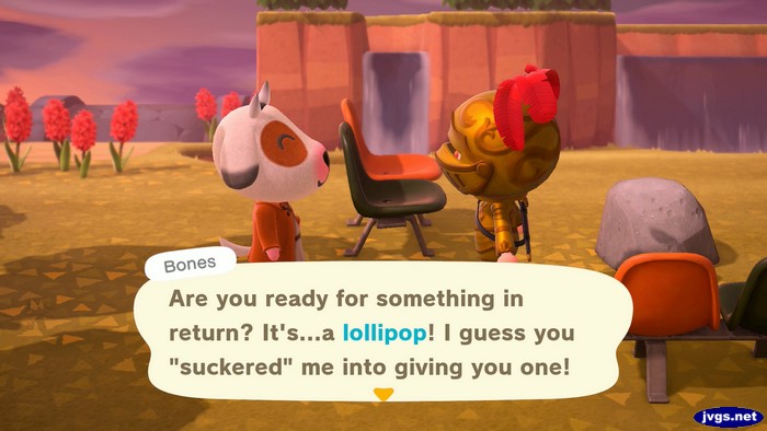 Bones: Are you ready for something in return? It's...a lollipop! I guess you suckered me into giving you one!