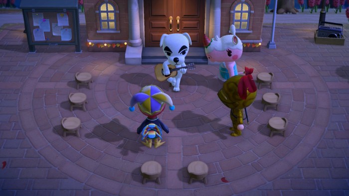 K.K. Slider prepares to perform in the plaza.