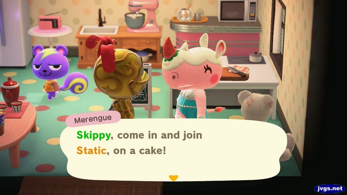 Merengue: Skippy, come in and join Static, on a cake!