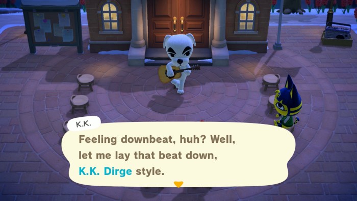 K.K.: Feeling downbeat, huh? Well, let me lay that beat down, K.K. Dirge style.