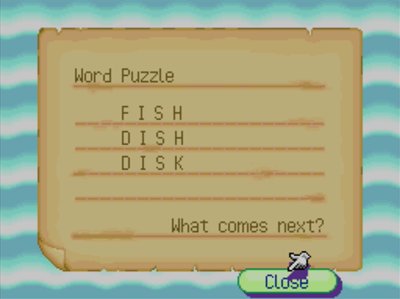 Word Puzzle. FISH. DISH. DISK. What comes next?