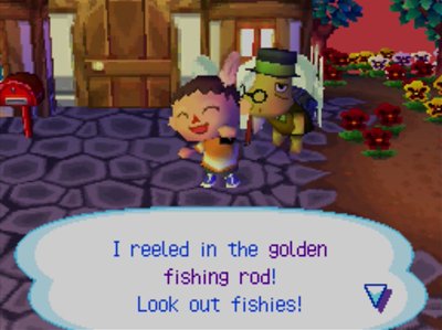 I reeled in the golden fishing rod! Look out fishies!