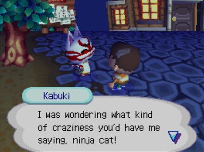 Kabuki: I was wondering what kind of craziness you'd have me saying, ninja cat!