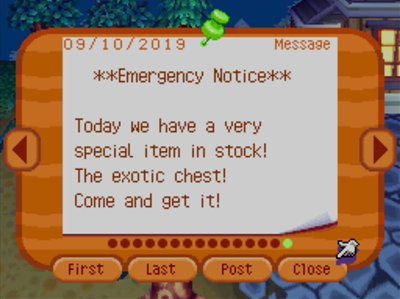 **Emergency Notice** Today we have a very special item in stock! The exotic chest! Come and get it!