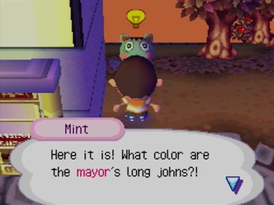 Mint: Here it is! What color are the mayor's long johns?!