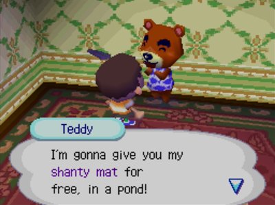 Teddy: I'm gonna give you my shanty mat for free, in a pond!