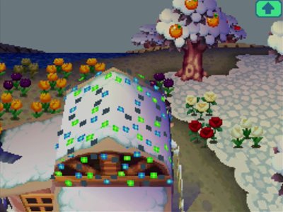 Big Top's house decorated for Bright Nights in Animal Crossing: Wild World.