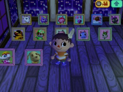 Jeff's room of villager pictures, including the new one from Goldie.