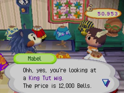 Mabel: Ohh, yes, you're looking at a King Tut wig. The price is 12,000 bells.