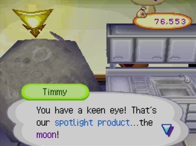 Timmy: You have a keen eye! That's our spotlight product...the moon!