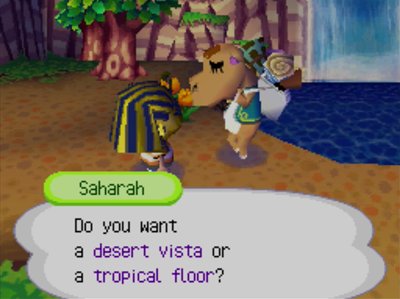 Saharah: Do you want a desert vista or a tropical floor?