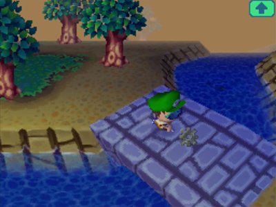 Jeff finds a gear (a UFO part) on a bridge in Animal Crossing: Wild World.