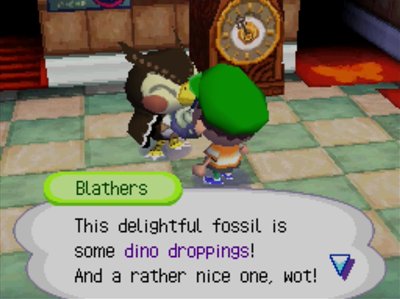 Blathers: This delightful fossil is some dino droppings! And a rather nice one, wot!