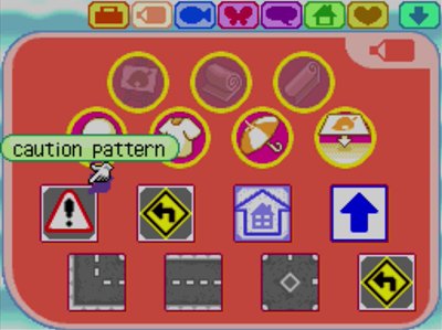 The caution pattern from Wendell in Animal Crossing: Wild World.