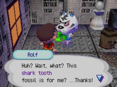 Rolf: Huh? Wait, what? This shark tooth fossil is for me? ...Thanks!