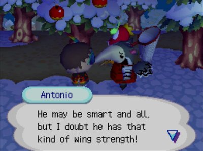 Antonio: He may be smart and all, but I doubt he has that kind of wing strength!