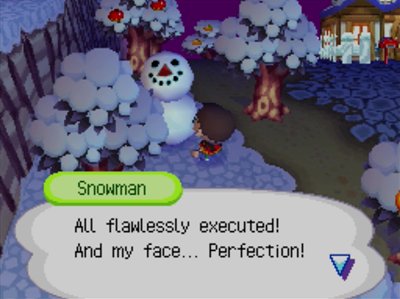 Snowman: All flawlessly executed! And my face... Perfection!