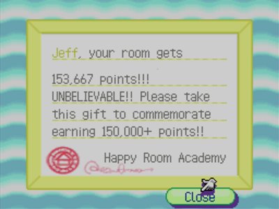 Jeff, your room gets 153,667 points!!! UNBELIEVABLE!! Please take this gift to commemorate earning 150,000+ points!! -Happy Room Academy