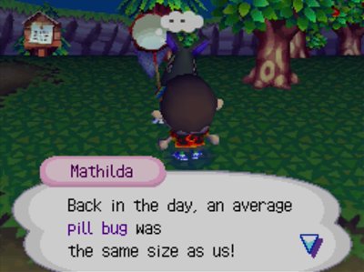 Mathilda: Back in the day, an average pill bug was the same size as us!