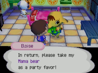 Eloise: In return, please take my Mama bear as a party favor!