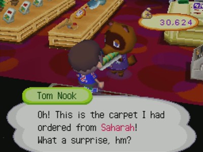 Tom Nook: Oh! This is the carpet I had ordered from Saharah! What a surprise, hm?