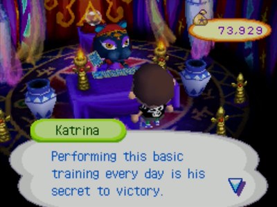 Katrina: Performing this basic training every day is his secret to victory.