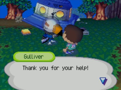 A UFO part spawns as Gulliver thanks me for my help.