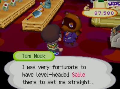 Tom Nook: I was very fortunate to have level-headed Sable there to set me straight...