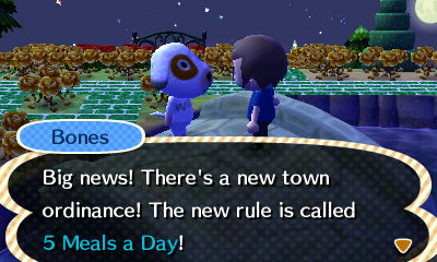 Bones: Big news! There's a new town ordinance! The new rule is called 5 Meals a Day!