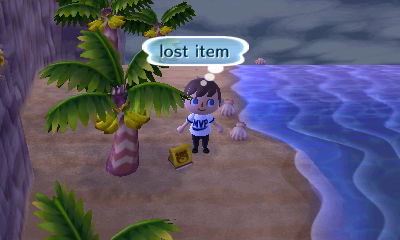 Jeff finds a lost item on the beach in Animal Crossing: New Leaf.