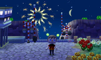 Watching fireworks near the train tracks in ACNL.