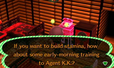 If you want to build stamina, how about some early-morning training to Agent K.K.?