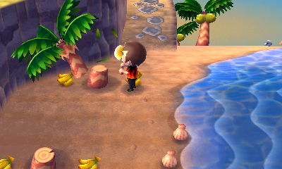 Jeff chops down a banana tree in Animal Crossing: New Leaf.