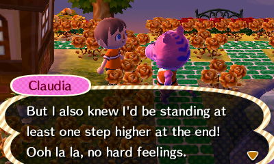 Claudia: But I also knew I'd be standing at least one step higher at the end! Ooh la la, no hard feelings.