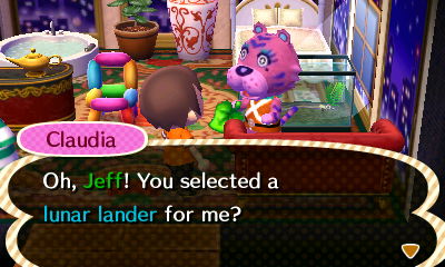 Claudia: Oh, Jeff! You selected a lunar lander for me?